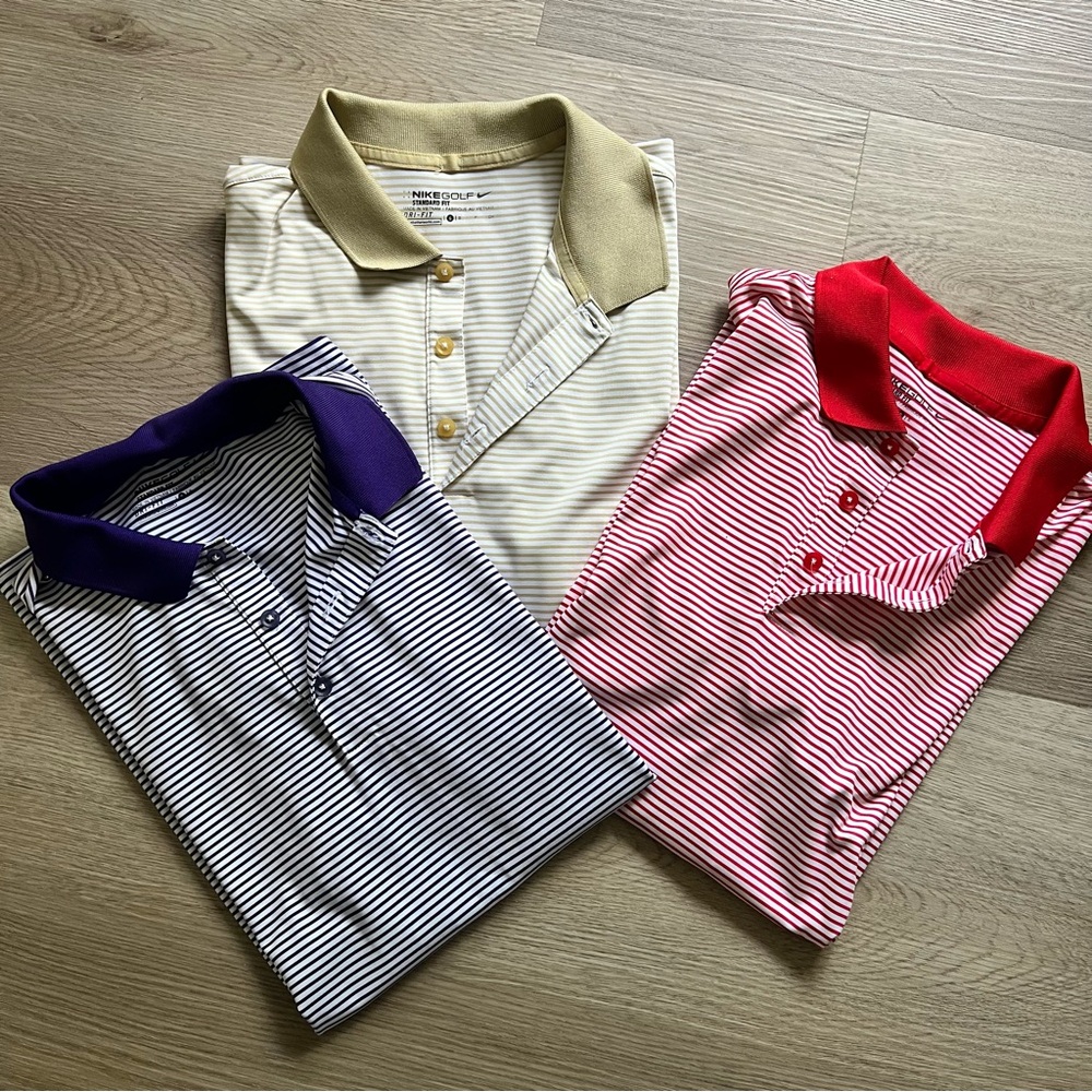 SET OF 3 Nike Golf Striped Dri-fit Polo Shirts